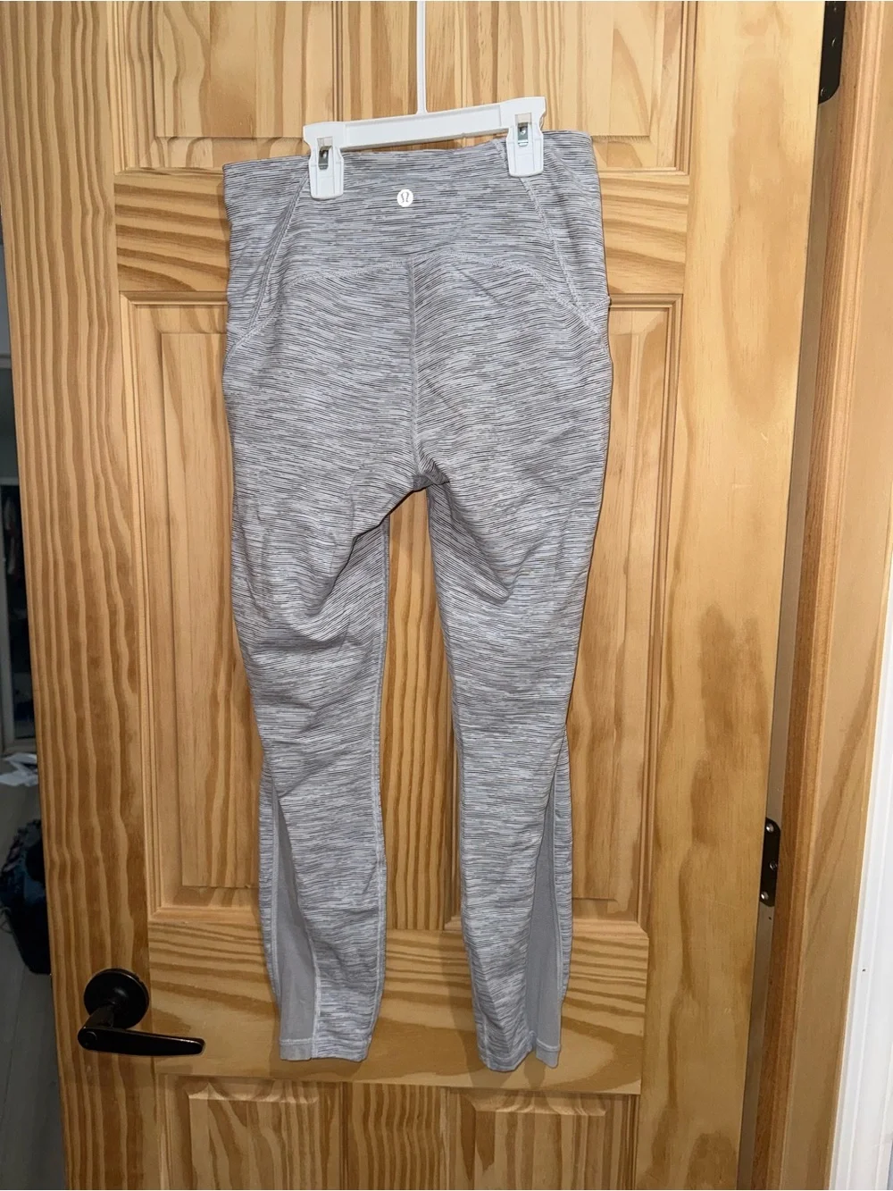 lululemon athletica Gray & White Striped High-Rise Leggings